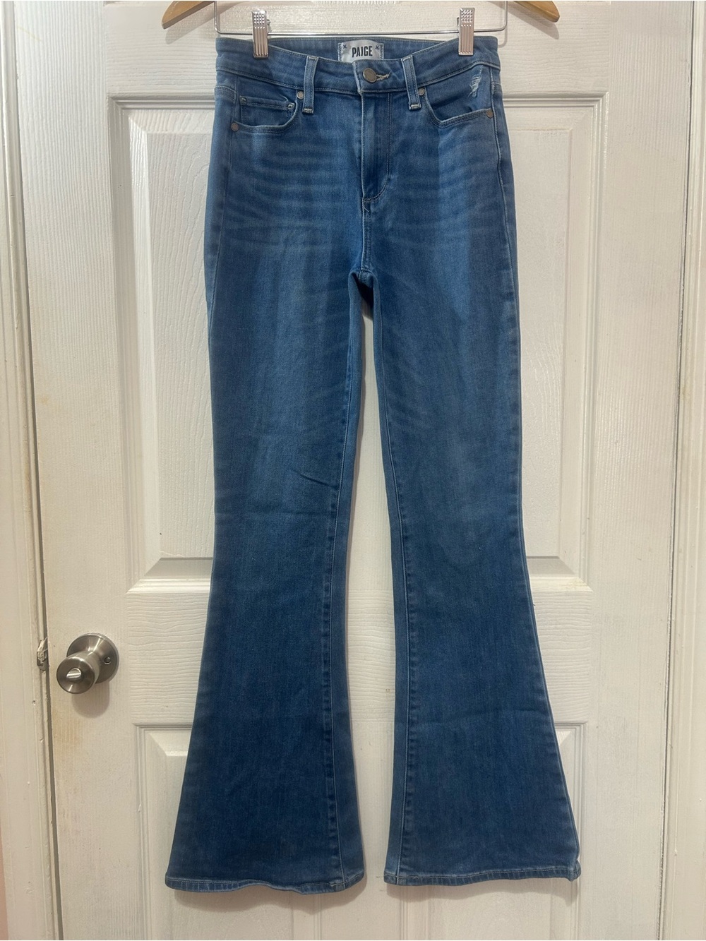 PAIGE High Rise Bell Canyon Flare Jeans Ellison Wash Denim Size 26